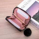 Embroidered Short Wallet with Wool Ball Decoration