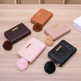 Embroidered Short Wallet with Wool Ball Decoration