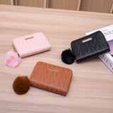 Embroidered Short Wallet with Wool Ball Decoration