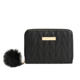 Embroidered Short Wallet with Wool Ball Decoration