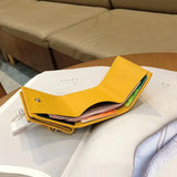 Women Short Wallets Cow Leather Trifold Purse with Rivet Decor
