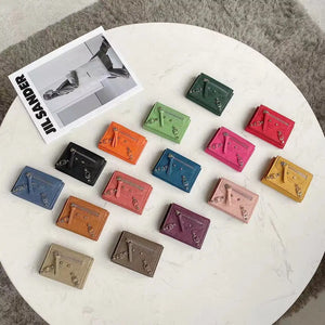 Women Short Wallets Cow Leather Trifold Purse with Rivet Decor