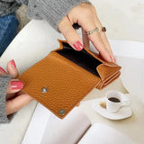 Women Short Wallets Cow Leather Trifold Purse with Rivet Decor