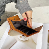 Women Short Wallets Cow Leather Trifold Purse with Rivet Decor