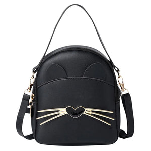 Cat Crossbody Shoulder Backpack Leather Purse Teen Messenger Bag