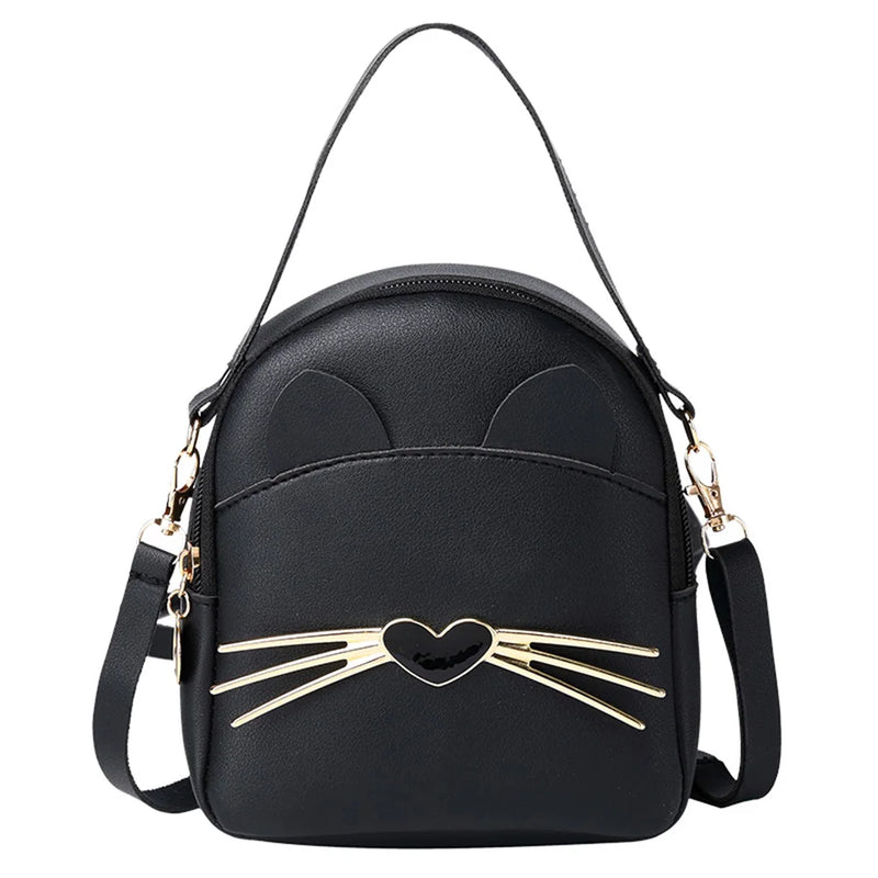 Cat Crossbody Shoulder Backpack Leather Purse Teen Messenger Bag