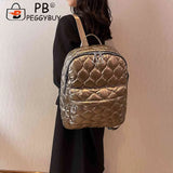 Women Shoulder Backpack Quilted School Back Pack Rhombus Pattern