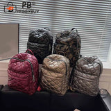 Women Shoulder Backpack Quilted School Back Pack Rhombus Pattern