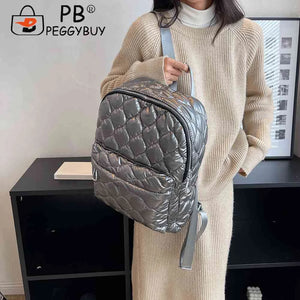 Women Shoulder Backpack Quilted School Back Pack Rhombus Pattern