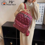 Women Shoulder Backpack Quilted School Back Pack Rhombus Pattern