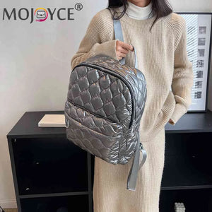 Quilted Rhombus Pattern Backpack Shoulder Bag for Women