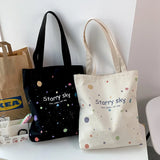 Starry Sky Canvas Tote Bag with Zipper, Large Capacity Handbag