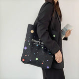 Starry Sky Canvas Tote Bag with Zipper, Large Capacity Handbag