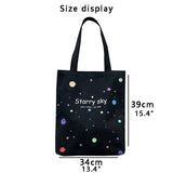 Starry Sky Canvas Tote Bag with Zipper, Large Capacity Handbag
