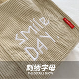 Corduroy Mini Shoulder Bag with Embroidery - Cute Top Handle Tote Handbag