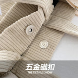 Corduroy Mini Shoulder Bag with Embroidery - Cute Top Handle Tote Handbag