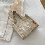 Corduroy Mini Shoulder Bag with Embroidery - Cute Top Handle Tote Handbag