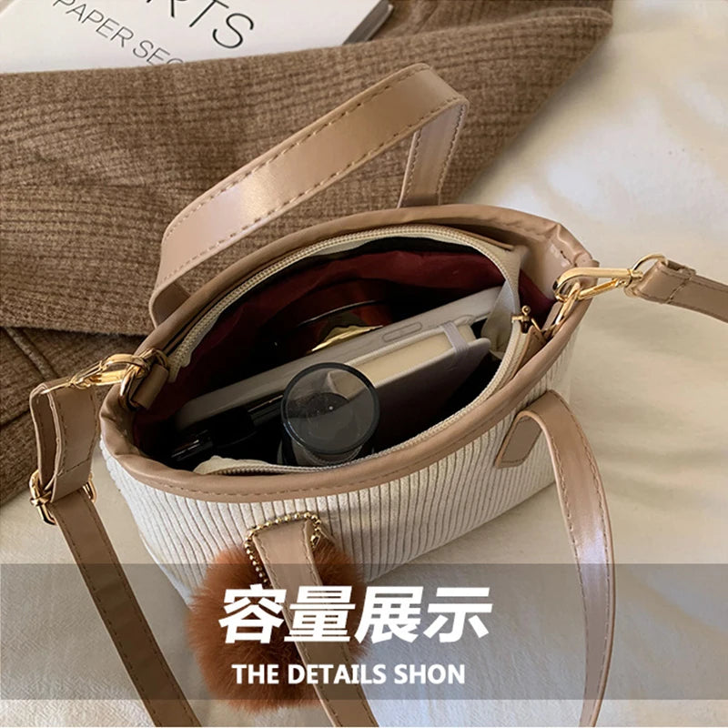 Corduroy Mini Shoulder Bag Girl Shopper Handbag Autumn Winter Crossbody