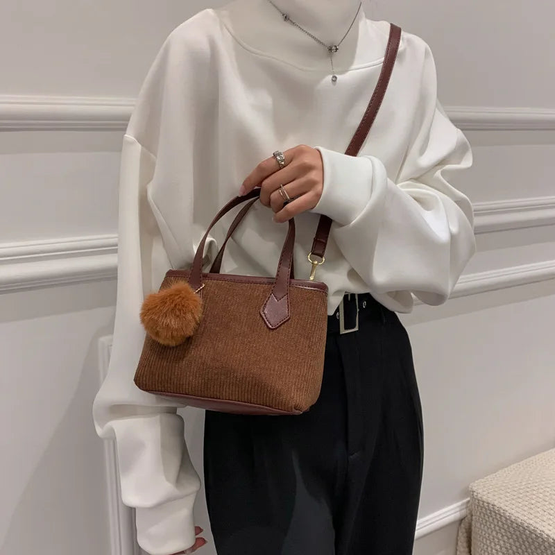 Corduroy Mini Shoulder Bag Girl Shopper Handbag Autumn Winter Crossbody