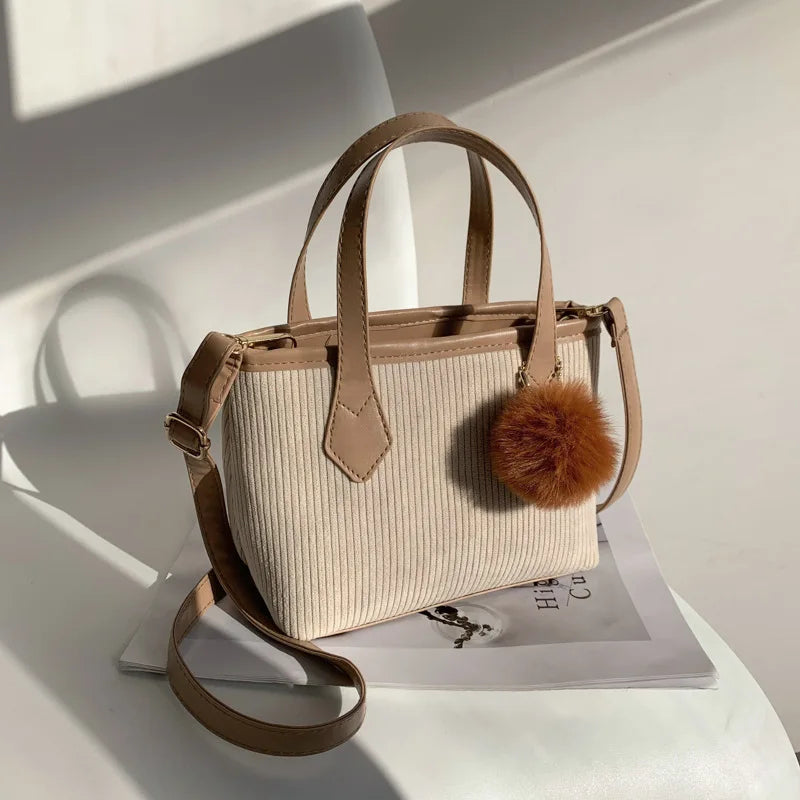 Corduroy Mini Shoulder Bag Girl Shopper Handbag Autumn Winter Crossbody