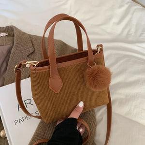 Corduroy Mini Shoulder Bag Girl Shopper Handbag Autumn Winter Crossbody