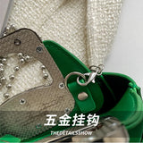 Women Shoulder Bag PU Leather Purse Handbag Beaded Chain Small Round Bag