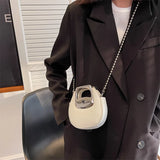 Women Shoulder Bag PU Leather Purse Handbag Beaded Chain Small Round Bag