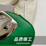 Women Shoulder Bag PU Leather Purse Handbag Beaded Chain Small Round Bag