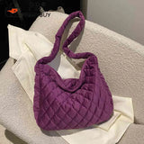 Women Shoulder Bag Quilted Rhombus Large Capacity Zipper Retro Purse
