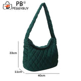 Women Shoulder Bag Quilted Rhombus Large Capacity Zipper Retro Purse