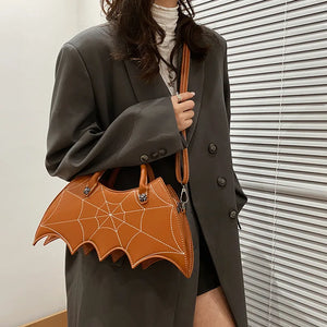 Spider Web Embroidery Shoulder Bag Leather Crossbody Bag