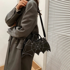 Spider Web Embroidery Shoulder Bag Leather Crossbody Purse