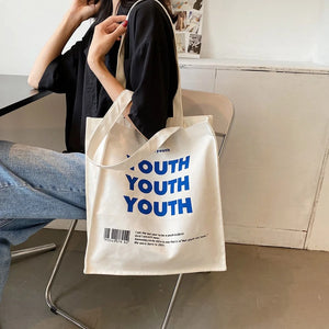 Letters Print Canvas Shoulder Bag Eco Handbag Tote