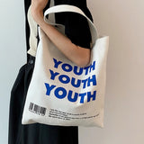 Letters Print Canvas Shoulder Bag Eco Handbag Tote