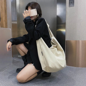 Casual Canvas Shoulder Bag with Tied Knot Strap for Women
