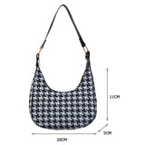 Women Houndstooth Print Shoulder Bag PU Leather Ladies Casual Messenger Handbag