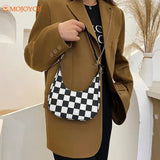 Women Houndstooth Print Shoulder Bag PU Leather Ladies Casual Messenger Handbag