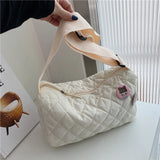 Women Shoulder Bag Cotton Padded Messenger Bag with Bear Pendant