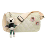 Women Shoulder Bag Cotton Padded Messenger Bag with Bear Pendant