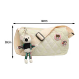 Women Shoulder Bag Cotton Padded Messenger Bag with Bear Pendant