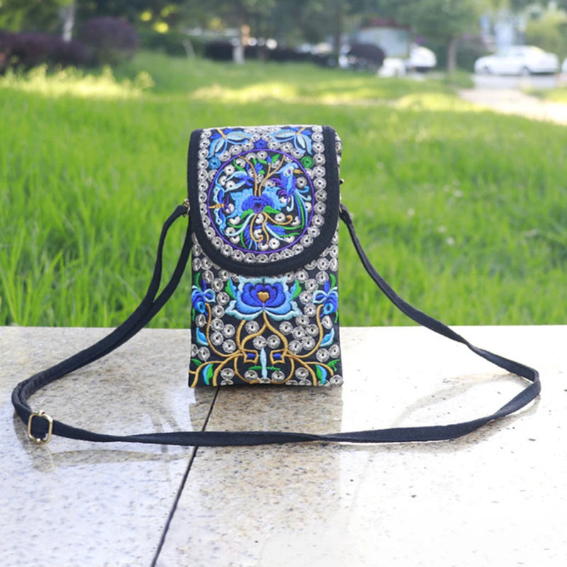 Ethnic Style Floral Embroidered Canvas Shoulder Bag Retro Handbag