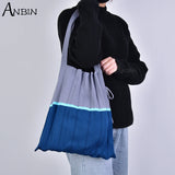 Women Shoulder Bag Knitted Colour Blocking Pleated Handbag