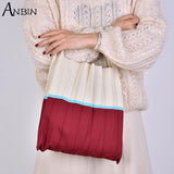 Women Shoulder Bag Knitted Colour Blocking Pleated Handbag