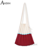 Women Shoulder Bag Knitted Colour Blocking Pleated Handbag