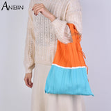 Women Shoulder Bag Knitted Colour Blocking Pleated Handbag