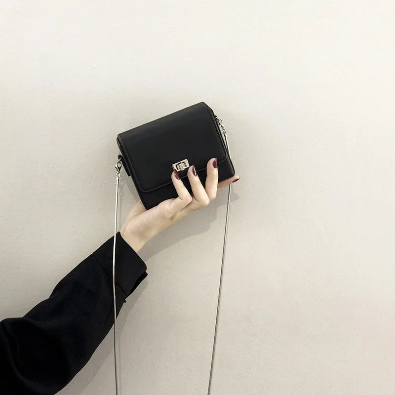 Women Shoulder Bag Solid High Leather Metal Chain Messenger Bag Evening Bag