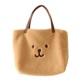 Fluffy Fur Handbags Tote Bear Embroidery Lady Shopper Shopping Bag