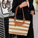 Knit Striped Shoulder Bag Large Capacity Zipper Soft for Travel Daily
