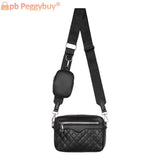 Leather Shoulder Tote Bag Rhombus Pattern Zipper with Small Purse
