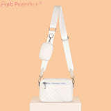 Leather Shoulder Tote Bag Rhombus Pattern Zipper with Small Purse